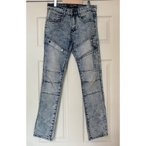 Fly Society Boys Acid-Wash Blue Biker Jeans 16 Slim Fit Denim